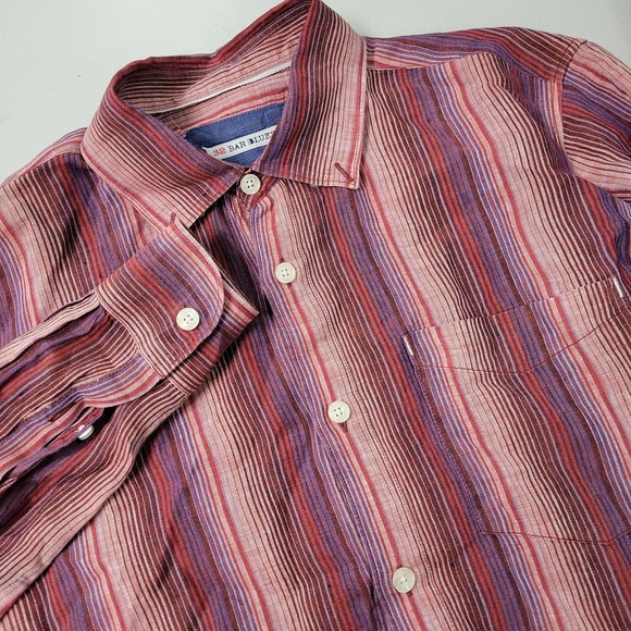 Other - 32 Bar Blues Mens M Medium 100% Linen Long Sleeve‎ Pink Stripe Shirt